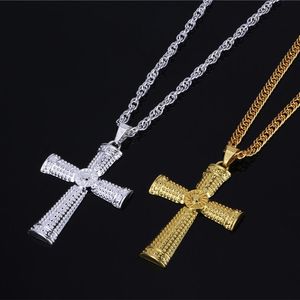 Hänge halsband hip hop smycken män halsband färg guld silver ton crucifix charm smycklegering tvärhänge halsband vackra korshalsband