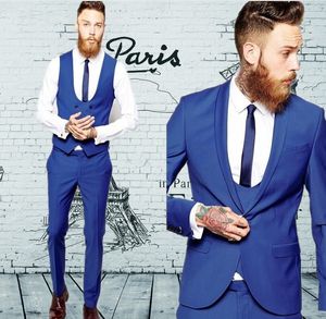 Beliebte 3-teilige blaue Trauzeugen Schal Revers Bräutigam Smoking One Button Herrenanzüge Hochzeit/Abschlussball Trauzeuge Blazer (Jacke + Hose + Weste + Krawatte)