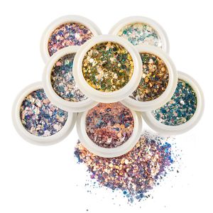 8Boxes / set Holografik Tırnak Sanat Glitter Pullu Altıgen Pırıltılı Flakes Renkli Paillette Toz Toz İpuçları UV Jel Dekorasyon Aracı