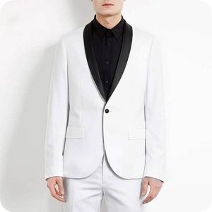 Custom Made White Men Suits for Wedding Black Sjaal Revers Tuxedos Slim Fit Formele Blazer Jas Broek stuks Prom Party Best Man Kostuum