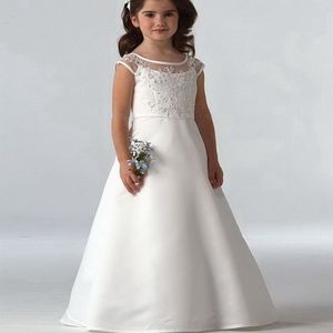 New Flower Girls Dresses High Quality Lace Appliques Beading Ball Gowns Beading Floor Length Pageant First Communion Dresses227D