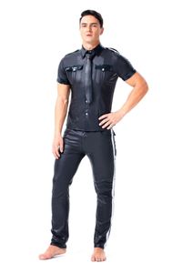 Sexy Mens Leather Look T-shirt Gay Undershirt WET LOOK Tank Vest Muscle Body Club Fetish Wear Top X6037 S-XXL
