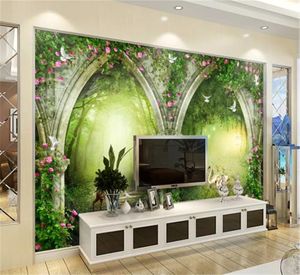 2019 neue Großhandel 3D-Tapete Fresh Dream Forest Arch Flower Vine Swan Garden Interior Fantasy Wall Paper