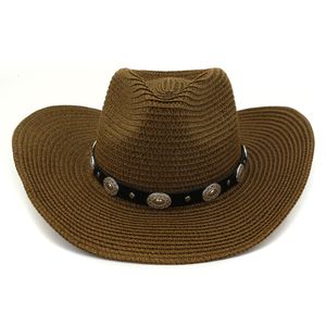 Sommar mode västra cowboy halm hattar för unisex män kvinnor utomhus bred brim solskydd keps strand solskydd hatt solhat