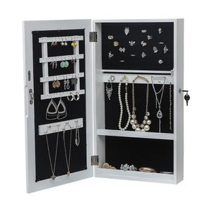 US Stock Jewelry Cabinet Armoire with Mirror, Wall-Mounted Space Saving Jewelry Storage Organizer Hanging Wall Mirror Jewelry Storage White on Sale
