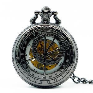 Luxo clássico relógios unisex relógio mecânico bolso relógio esculpido pingente de esqueleto de pingente com corrente de fob para homens mulheres pjx1243
