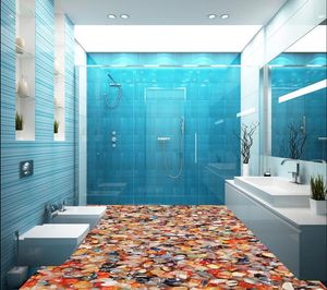 Benutzerdefinierte Foto jede Größe Bunte wasserdichte Tapete des Kopfsteinpflasterbodens für Badezimmerwand
