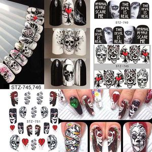 Adesivo per unghie autoadesivo di Halloween Decalcomanie per il trasferimento dell'acqua per manicure Nail Art Horror Cool Skull Fantasma Zucca Decor