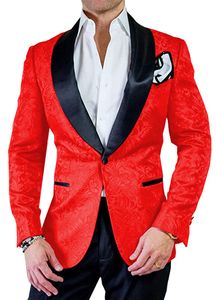 Новое прибытие Мужские костюмы Красный шаблон и черный Groom Tuxedos шаль лацкане Groomsmen Свадьба Best Man 2 шт (куртка + брюки + галстук) L466