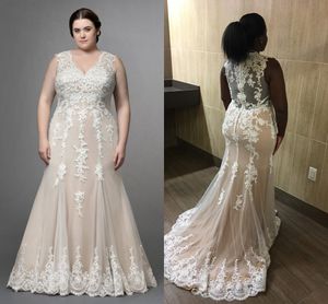 Gothic Wedding Dresses Plus Size Lace Applique V-neck Hollow Back White Champagne Ivory Bridal Dress Vestidos De Novia Wedding Reception