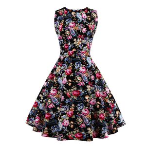 Audrey Hepburn Vintage-Stil Freizeitkleider Moderne Rüschen Damen Europäische ärmellose Röcke mit Blumendruck FS0114