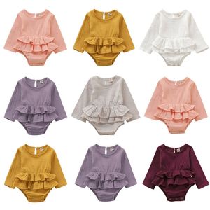 Luva longa do bebê Romper recém-nascido Menino Meninas Ruffles macacão infantil em torno do pescoço One Piece 0-18M 6 cores