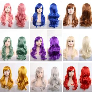 Long Curly Cosplay Wig Black Purple Pink Blue Sliver Gray White Brown 70Cm Cartoon Cosplay Synthetic Hair Wigs on Sale