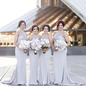 Elegant Halter Satin Bridesmaid Dresses Mermaid Lace Applique Ruched Tulle Formal Party Wedding Guest Maid Of Honor Dresses Robe De Mariee