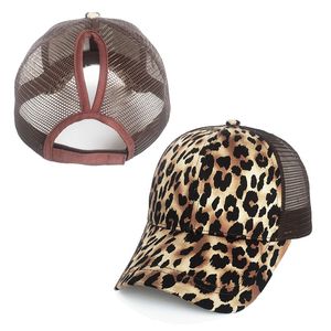 Berretto da baseball con coda di cavallo leopardata Cappello da baseball con chignon disordinato da donna Snapback Cappelli sportivi Hip Hop per ragazze casual estive HJ257