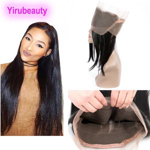 Peruvian Unprocessed Human Hair Adjustable Lace Band Pre Plucked 360 Lace Frontal Straight Hair Closures 10-22inch