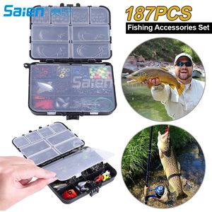 187Pcs Fishing Terminal Tackle Box - Fishing Baitholder Hooks, Drop Shot Weights, Fishing Bobbers, Sinker Slides, Double Barrel Crimps