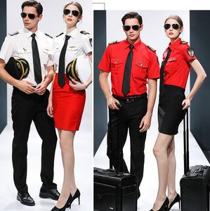 Linia lotnicza Kapitan Stewardess Standard Student Uniform Hotel KTV Bar Kelner Workwear Zawód Cosplay Krótki rękaw Letnia Odzież