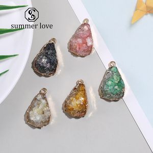 Trendy Resin Druzy Irregular Stone Pendant Charms Gemstone With Gold Plated Multi Color DIY Jewelry Making Bracelet Necklace