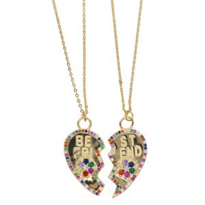 2 PCS SET Brake Heart Gold plated fashion necklace best friend gift lover gift rainbow cz paved fashion jewelry