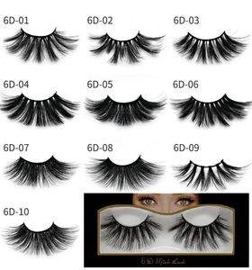 Nyaste 25mm Mink False Eyewashes 6d Mink Lashes Mjuk naturlig tjock korshandgjord med förpackning 10 stilar J1051