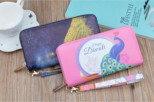 50st Wallet Lady PU Peacock Prints Long Wallets Multicolor Designer Coin Purse Korthållare