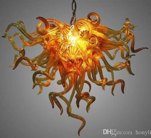 Antique Chandeliers Lamps Amber Color Hand Blown Chandelier for Home Restaurant Hotel Decoration Small Size LED Glass Hanging Pendant Light