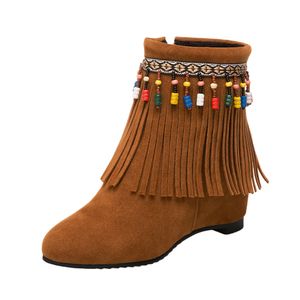 Het Sale-sagae Women's Pärled pärlor Tassel Boots Joker Shoe Side Zipper Bohemian Scrub Booties bekväma kvinnors stövlar 2019