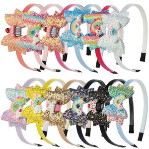 Baby Rainbow Clouds Headband Sequin Bowknot HairSticks Cartoon Children Girls Shining Bow Designer Kids Hair Accessories