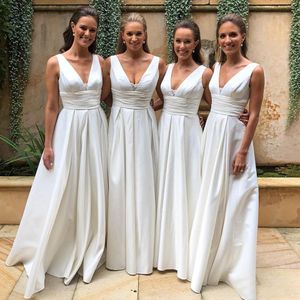Empire Pleated Bridesmaid Dresses Country Style V Neck A Line Floor Length Satin Custom Made Cheap Prom Dress Formal Party Wear BD9014