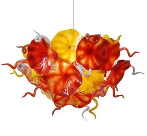 Ora Trending Flower Plates Chandelier Illuminazione Arancione Giallo Design Lampadario a LED con catena in vetro soffiato a mano