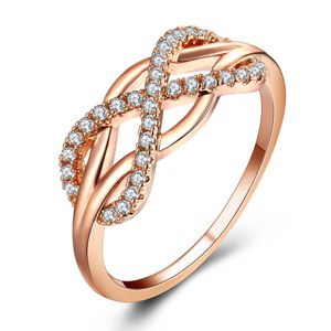Nova moda Crystal Infinity Anéis Micro Inlayed Cruz Anéis para Mulheres Cúbicas Zircão CZ Anéis de Cristal Rose Cor de Ouro