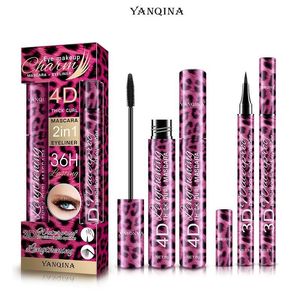 YANQINA 36H Waterproof Black Mascara Eyeliner Makeup 2 in 1 Set 4D Mascara in fibra di seta Eyeliner Matita Spessa arricciatura Ciglia Strumenti di bellezza