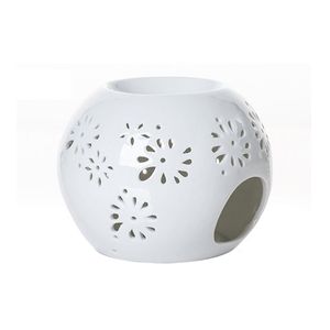 Queimador de óleo essencial de cerâmica artesanal Lâmpadas de fragrância Porcelana Tealight Castiçal com flor oca Presentes de casamento Decoração de bar em casa