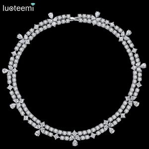 LUOTEEMI New Luxuries Delicate Wedding Jewelry Bridal Necklace Flower Round Square Waterdrop Crystal Statement Bridesmaid Choker