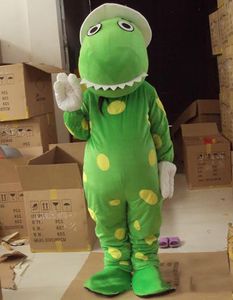 2019 heißer Verkauf weißer Hut grüner Dinosaurier-Abendkleid-Karikatur-erwachsenes Tiermaskottchen-Kostüm kostenloser Versand