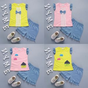 2019 Pattern House Bowknot Cotton Cotton Cotton Cotton Cotton Cotton Cotton con gilet e pantaloncini due pezzi per ragazzi e ragazze