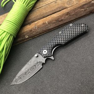 Promotion Flipper Folding Knife 440C Drop Point Laser Patern/ Black Stone Wash Blade Steel Handle Ball Bearing Knives