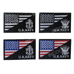 100 ADET ABD bayrağı w / Donanma Nakış yama ABD Amerikan Moral Yama Taktik Amblem Rozetleri Aplikler İşlemeli Yamalar Toptan