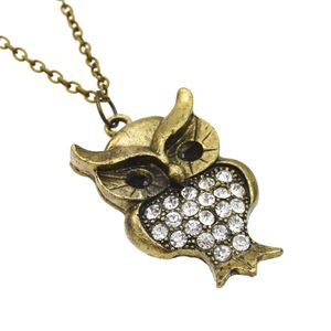 Collana con gufo con pendenti con strass per collane lunghe color oro vintage in cristallo moda donna