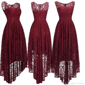 2020 New Cheap Lace Burgundy Designer Cocktail Christmas Party Dresses High Low Scoop Neck A Line Formal Occasion Wear CPS1150 on Sale