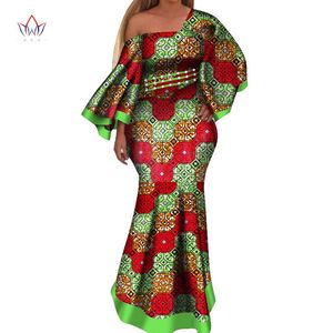 2019 Novos vestidos africanos para mulheres bazin riche estilo femme roupas africanas graciosas estampas femininas de cera plus size vestido de festa WY4044