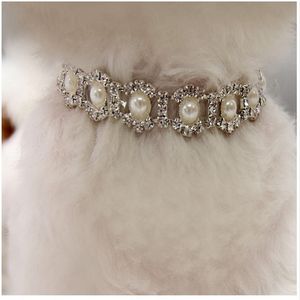 Rhinestone Pearl Necklace Dog Collar Alloy Diamond Pet Collars Mascotas Dog Accessories Leashes For Little Dogs Pet Supplies Promotion
