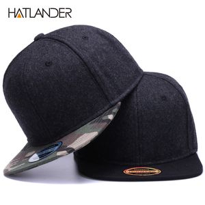 HATLANDER 高品質ウールスナップバックキャップ無地迷彩野球帽と帽子男性女性冬の帽子フラットつばブランクヒップホップキャップ