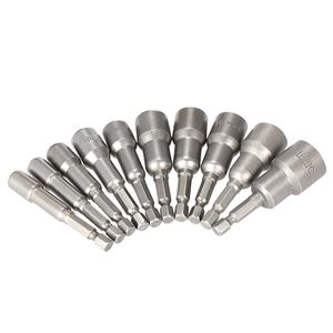 Freeshipping 10Pcs/lot 65mm 1/4" Hex Shank Metric Socket Wrench Screw 6-15mm Pneumatic Strong Power Magnetic Nut Driver Drill Bits Set