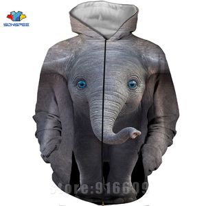 Drucken 3D Tier Elefant Pullover Männer Pullover Frauen-Kapuzenshirt Funny Face Sweater Lange Ärmel Harajuku Reißverschluss