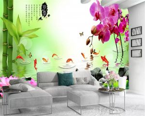 Carta da parati fotografica 3D Fiore di farfalla rosa Pesce di buon auspicio Bellissimo paesaggio Stampa digitale HD Bella carta da parati decorativa