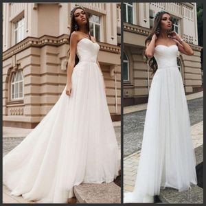 Cheapest Sweetheart A Line Wedding Dresses Chiffon Lace Appliques Bridal Gowns Vintage Country Style Women Long Wedding Gowns