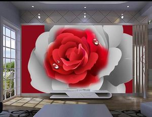 壁のための古典的な壁紙ロマンチックな赤いローズテレビ背景の壁の装飾絵画
