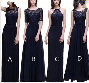 Cheap Navy Blue Long Chiffon Bridesmaid Dresses Lace Top 2019 New Floor Length Beach Wedding Guest Gowns Country Maid of Honor Dress